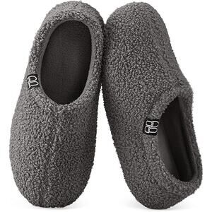 New HomeTop Womens 9-10 Dark Gray Slippers Curly Fur Memory Foam Slip On Shoes